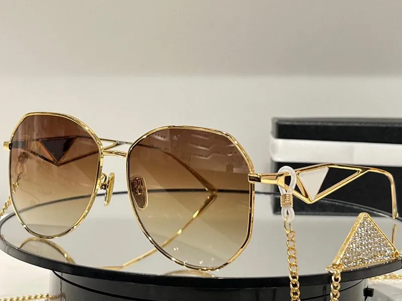 GAFAS DE SOL DE DISEñADOR PARA MUJER LENTE REDONDA DE GRAN TAMAñO TRIáNGULO MARCO DE METAL DORADO ANTIULTRAVIOLETA GAFAS DE SOL